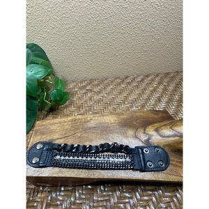 Woven Chain Leather Snap Cuff Goth Punk Bracelet